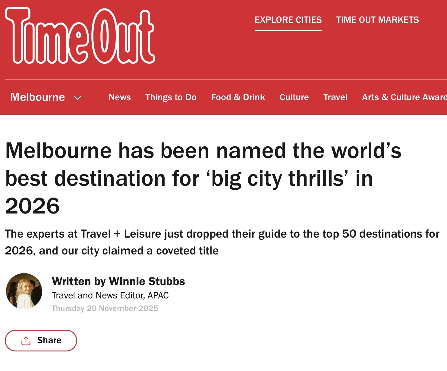 Melbourne voted the No.1 must see destination for “Big Thrills” in 2026