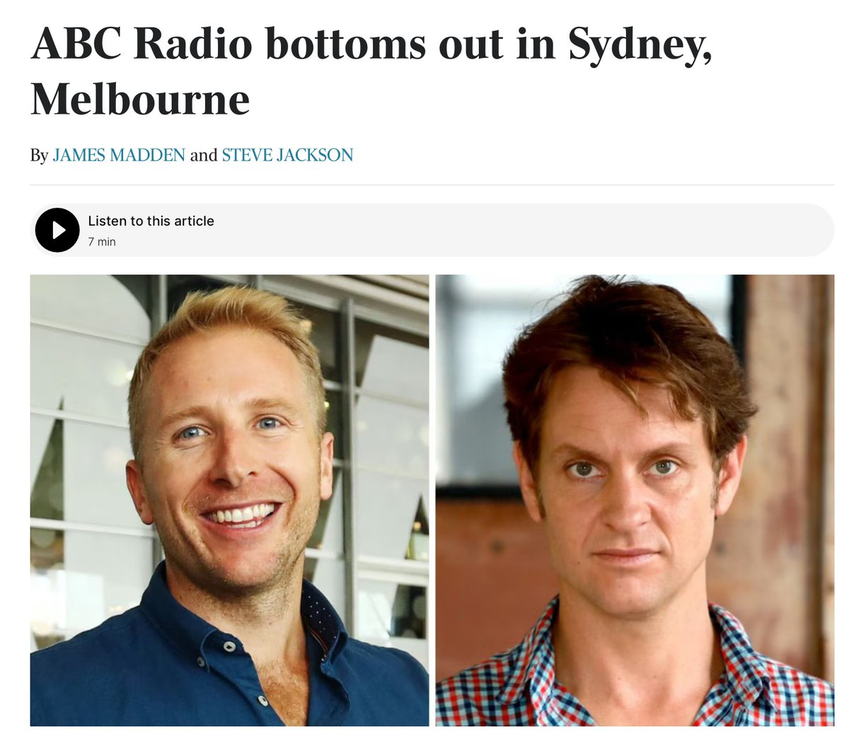 Two side-by-side author headshots: left, James Madden smiling in a blue shirt; right, Steve Jackson wearing a red-and-blue checkered shirt.