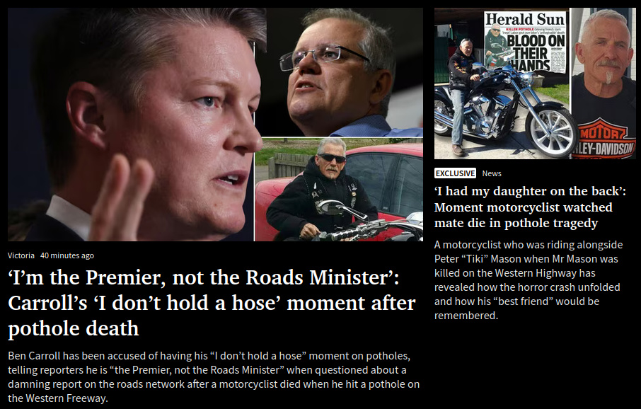 Motorcyclist’s Pothole Death Sparks Road Safety Outrage Before Victorian Election